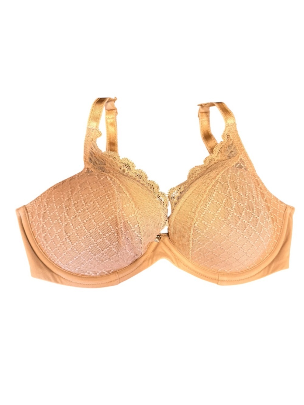 Chantelle Lace Underwire Balconette Bra Scalloped Satin Strap Nude 34D
